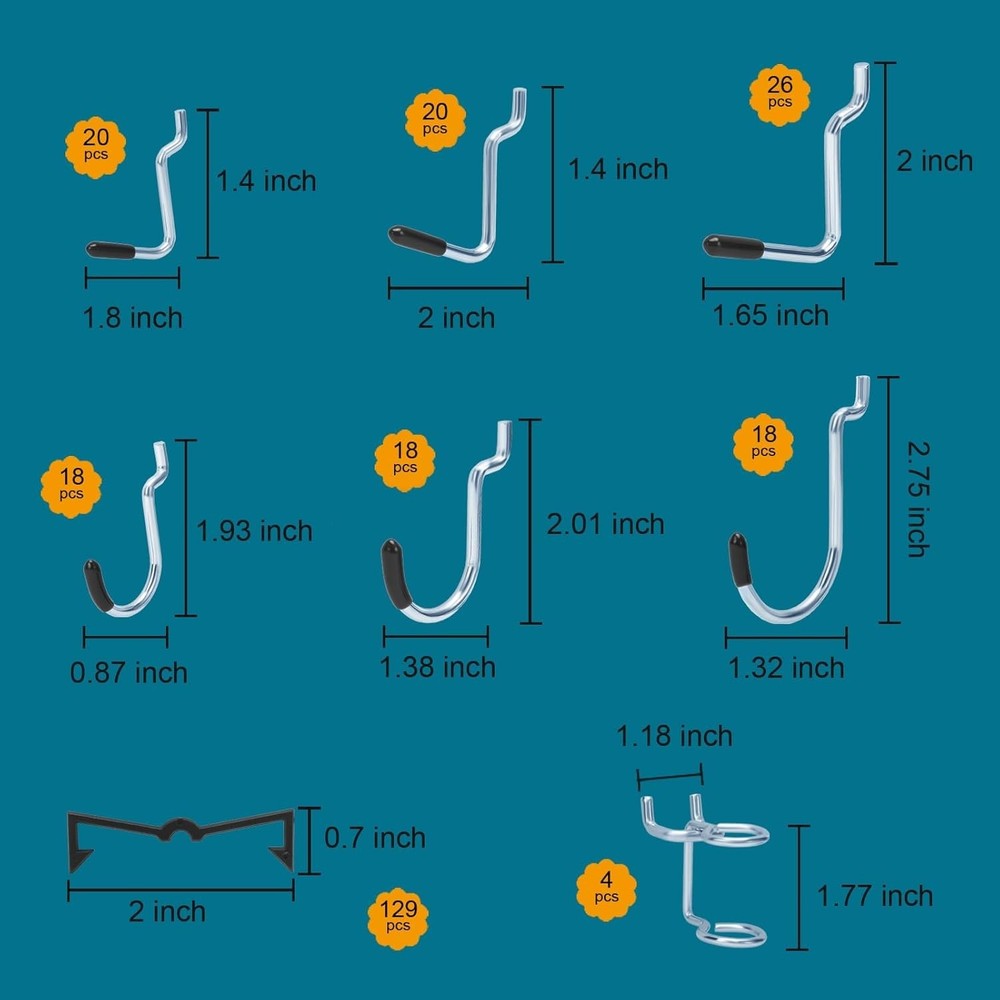 Heavy-Duty Pegboard Hook Set with Baskets for Garage and Workshop Organization