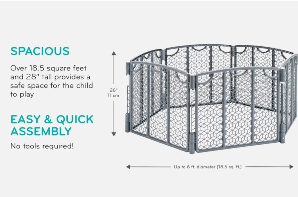 Evenflo Versatile Play Space Adjustable Play Area, 6-Panel (Cool Gray)