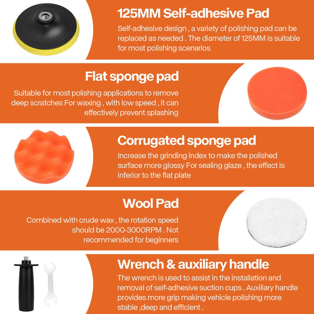 800W Car Polisher Buffer Sander Machine, Locking Switch, Auxiliary Handle