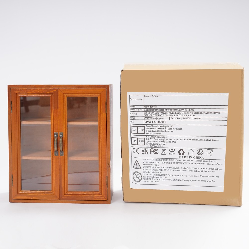 Brown Storage Cabinet 3 Tiers Solid Wood Storage Cupboards Rectangle Modern