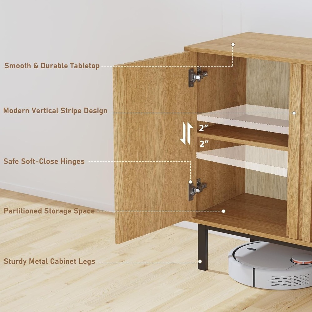 Sideboard Buffet with Fluted Doors & Adjustable Shelf for Dining Room Storage