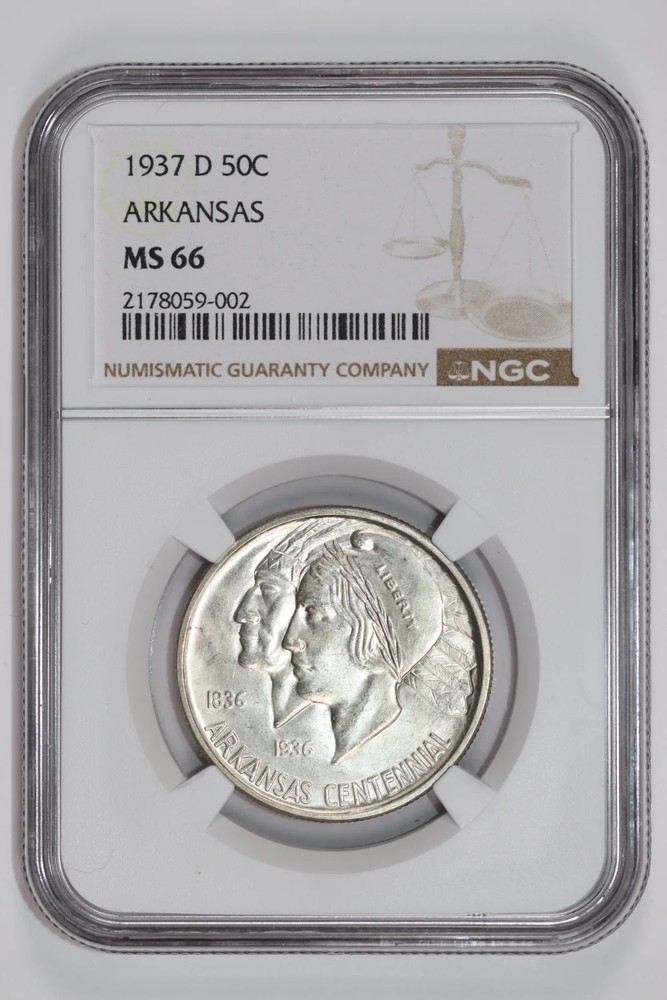 1937-D ARKANSAS COMMEMORATIVE HALF DOLLAR NGC MS66