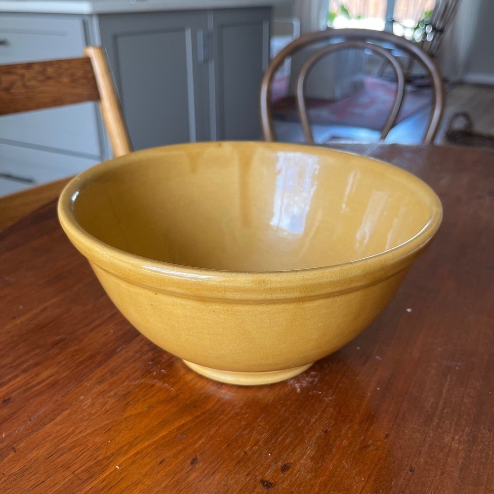 Vintage Yellow Ware Stoneware Pottery Mixing Bowl