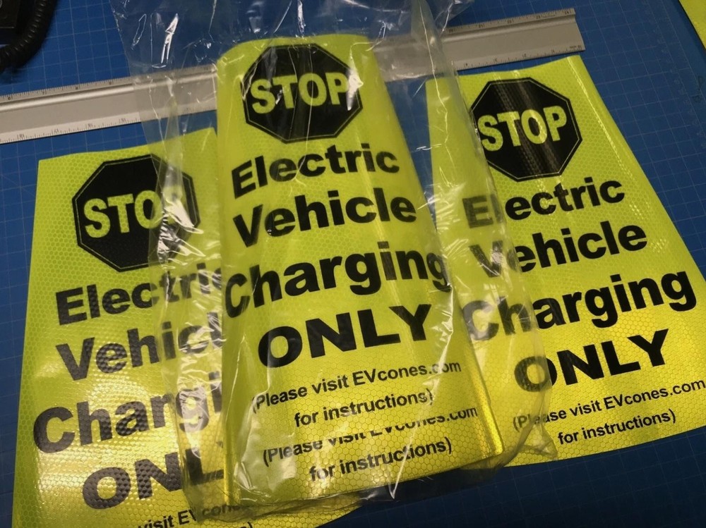 EV Charging Parking / Traffic Cone Labels EV CHARGING ONLY / EVCONES / 2 Labels