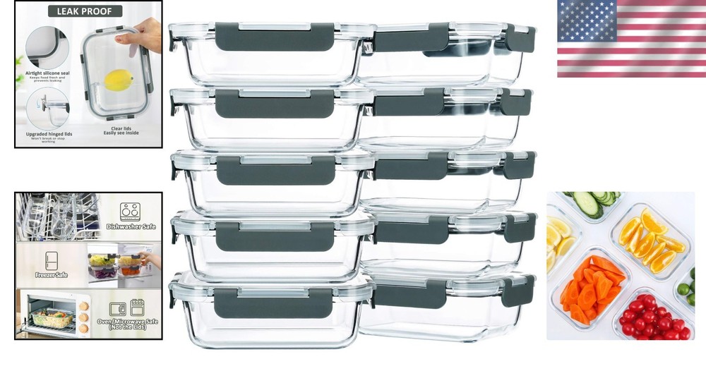 Glass Food Storage Containers - 10-Pack