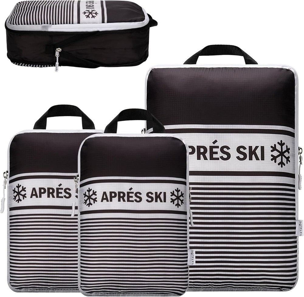 Apres Ski Compression Packing Cubes 3pc Set for Suitcase & Backpack Organizers