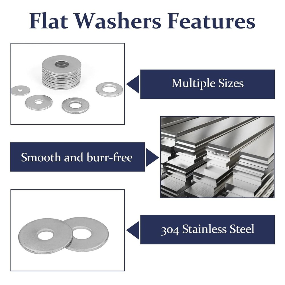 290Pcs Stainless Steel Flat Washers Assortment Kit