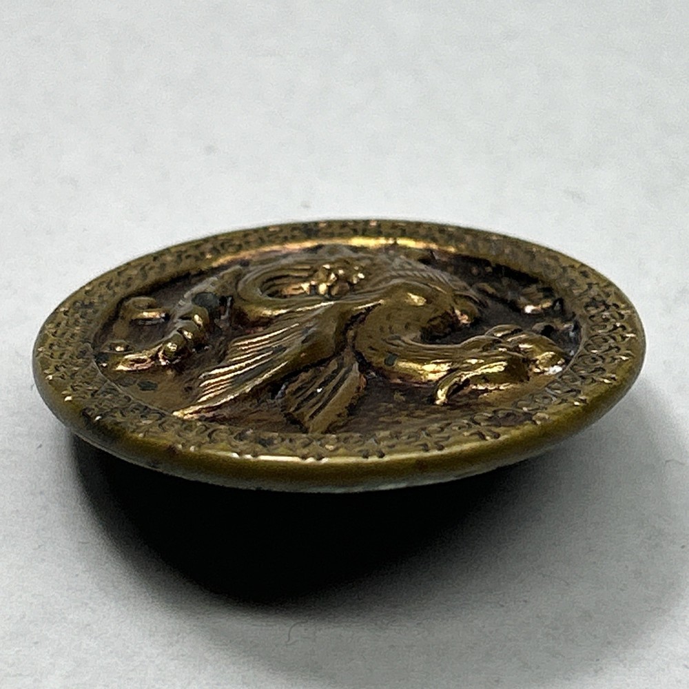 Antique Picture Button Mythological Creature Side View Dragon