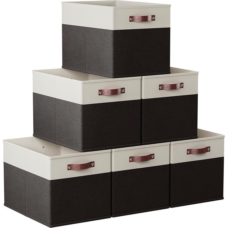 Durable Linen Storage Bin W/ Leather Handles Foldable Organizer Home Use