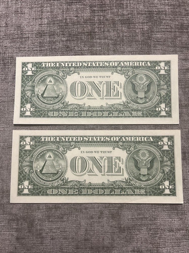 2 Consecutive $1 Silver Certificates - Series 1957 - Sequential Pair - Crisp UNC