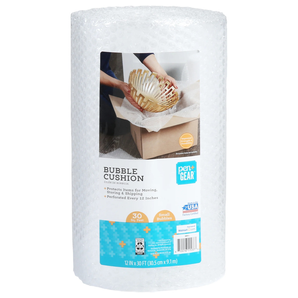 12 In. X 30 Ft. Bubble Cushion Roll, Clear, Plastic, 3/16" Small Bubbles