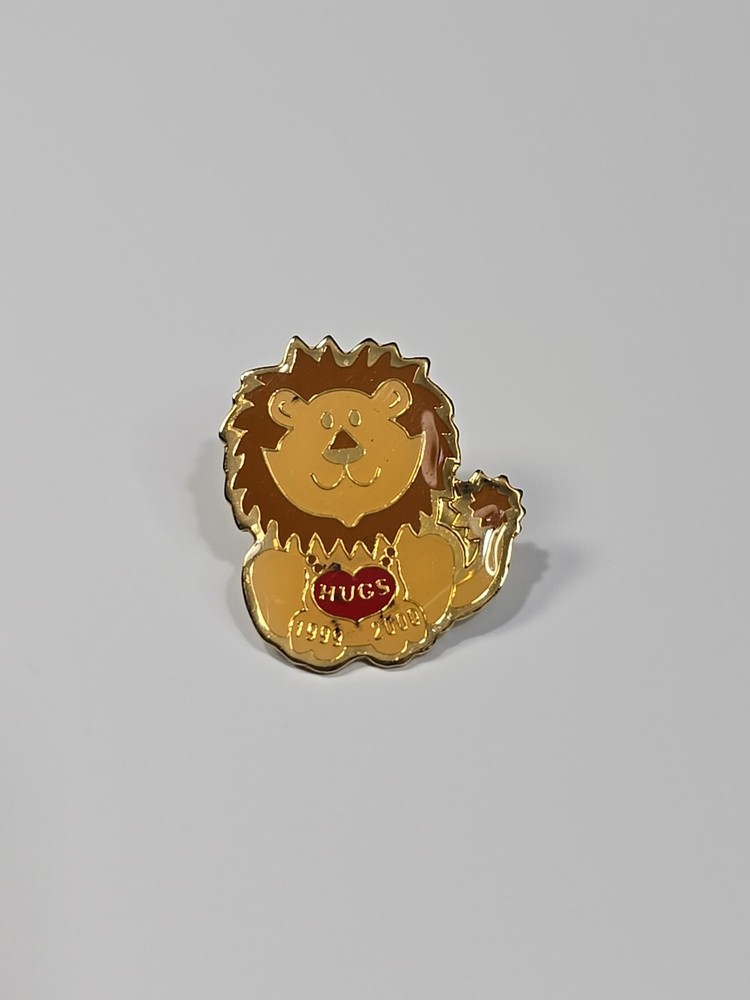 Lion Hugs Lapel Pin Red Heart