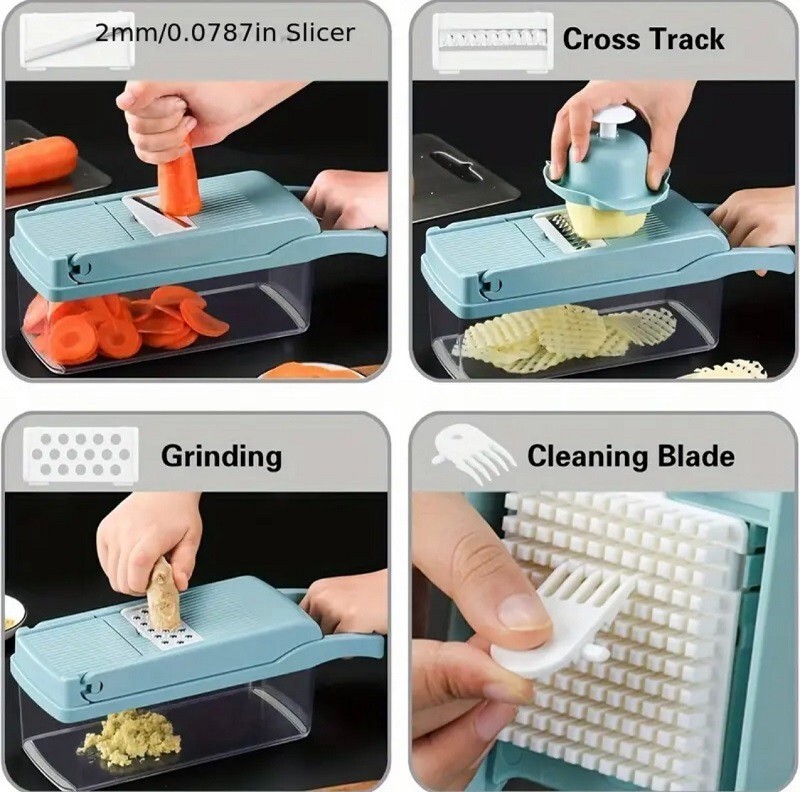 15pcs/Set Multifunctional Vegetable Chopper - Blue