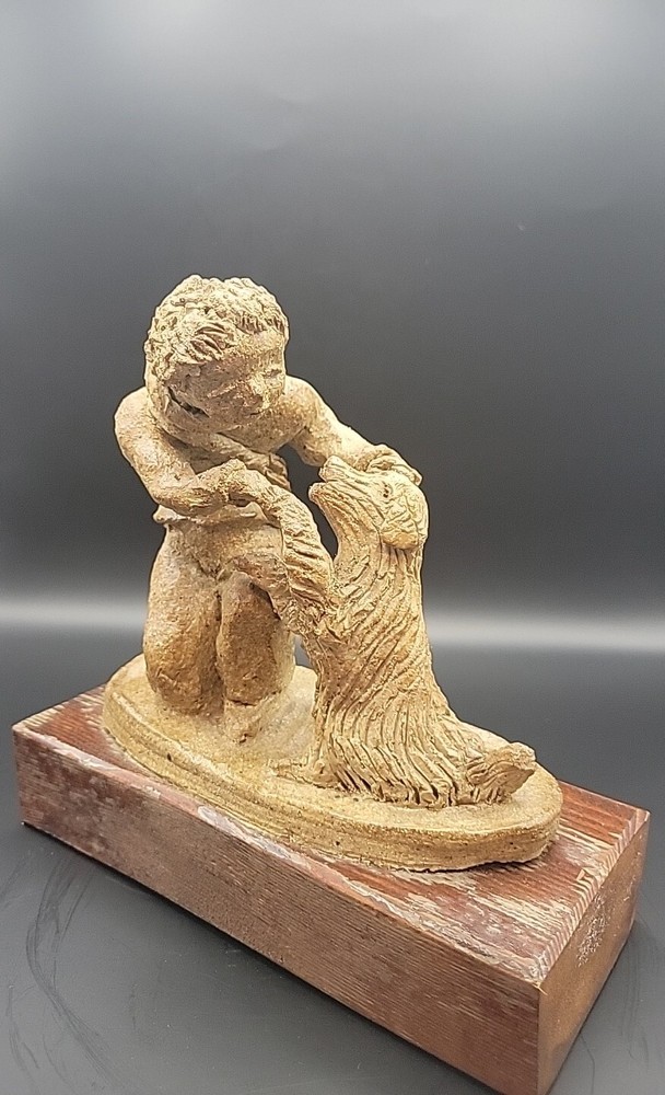 Boy And Dog Clay Sculpture