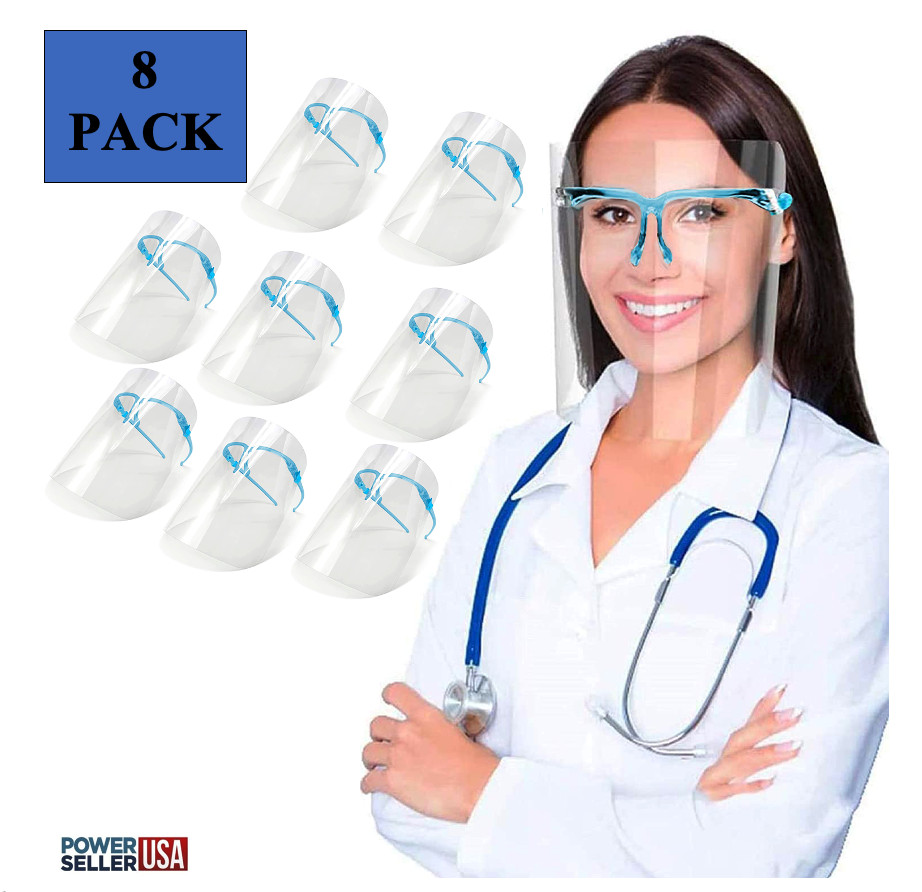 8 Pack Protective Reusable Glasse Face Shield Visor For Droplets & Saliva