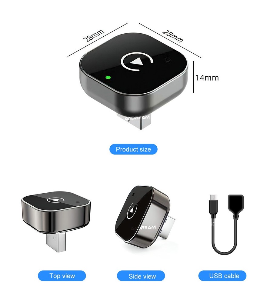 Wireless CarPlay Adapter & Android Auto Dongle, Fast Auto-Connect, Compact Plug