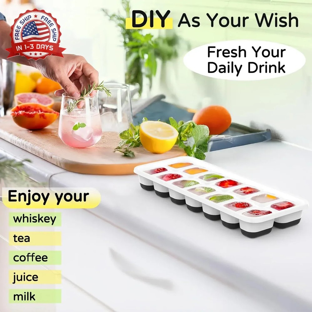 Ice Cube Tray 5 Pack, Stackable Silicone Ice Cube Trays with Lid- Easy Release R