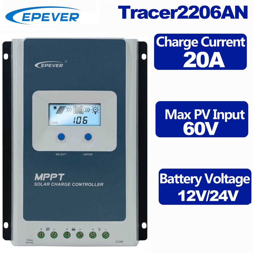 New EPEVER 20A 60A MPPT Solar Charge Controller Auto Identify Battery Voltage