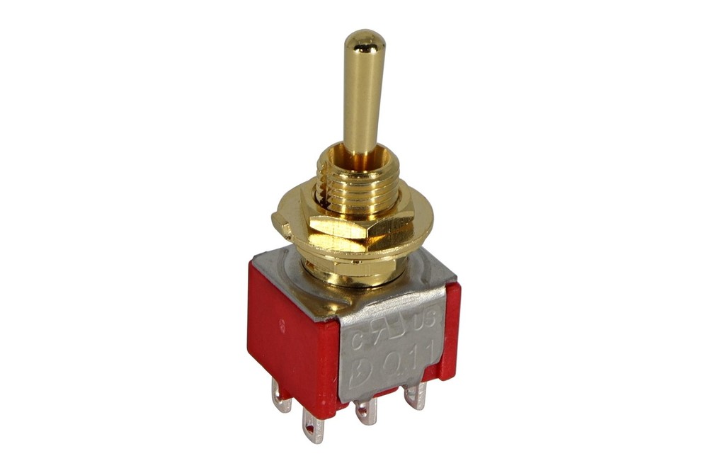 Mini Toggle Switch 3-way On-On-On Round Lever Gold