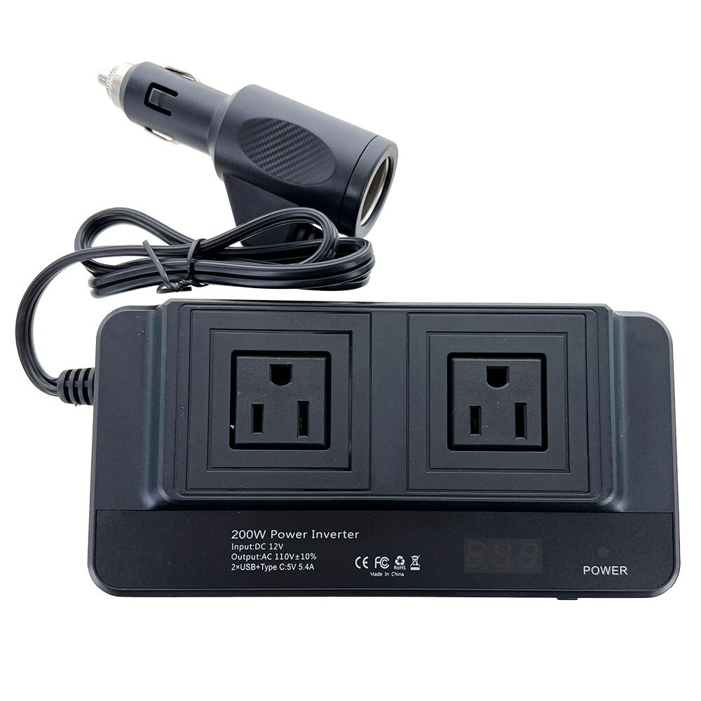 200W Car Inverter DC 12V 110V AC Power Inverter PD 30W USB-C Dual USB Port QC3.0