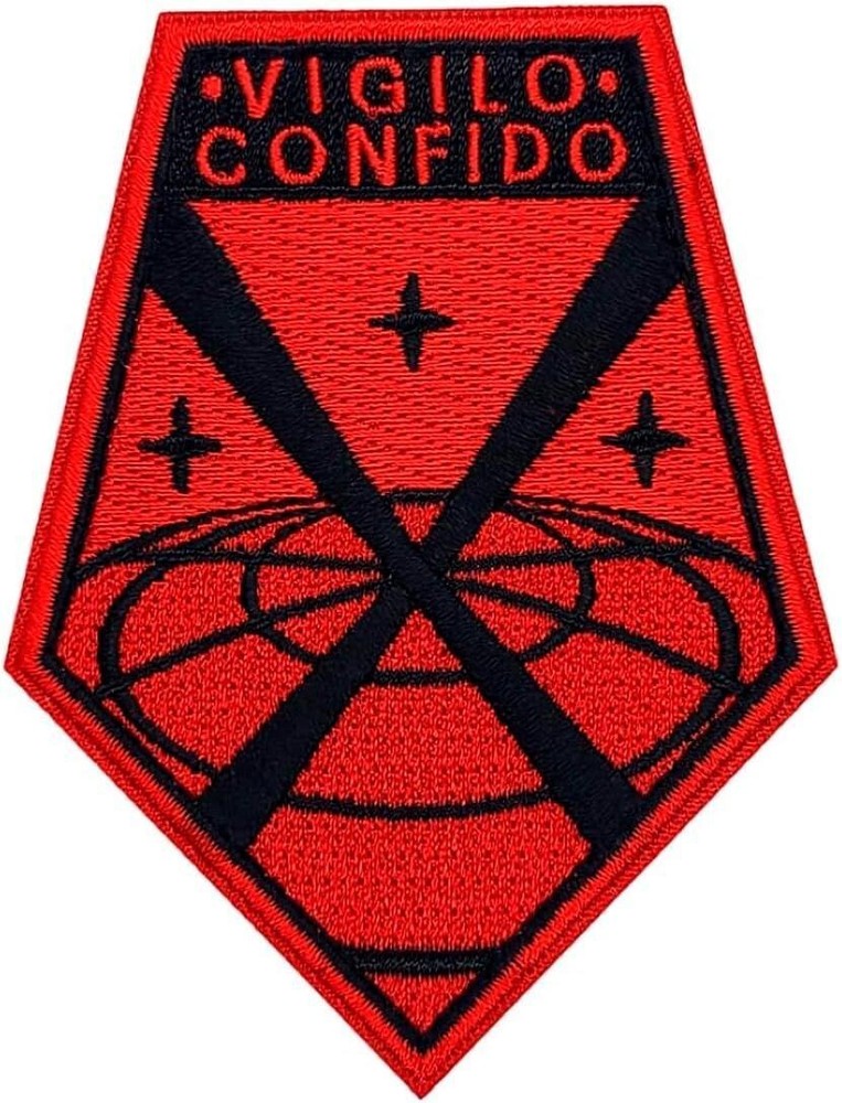X-COM VIGILO CONFIDO EMBROIDERED MORALE PATCH | 2PC HOOK BACK 3.5"X2.5" Red