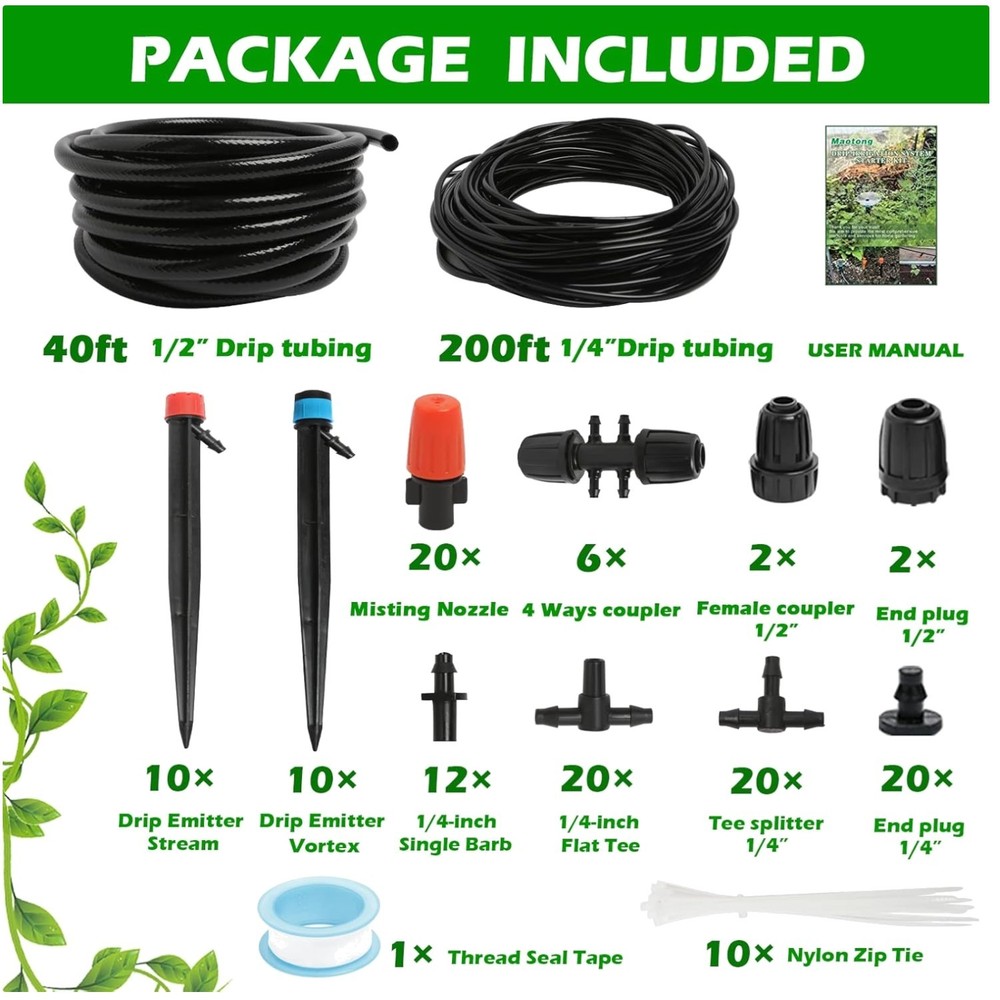 2-in-1 Drip Irrigation System, 250 Sq ft Coverage