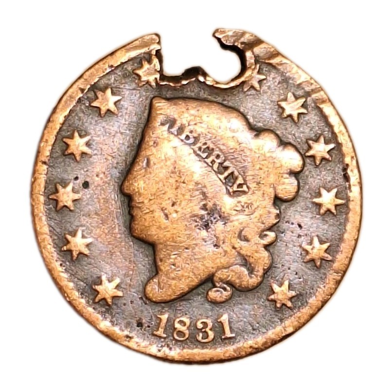 1831 Coronet Large Cent Large Letters Variation ~G Details Holed
