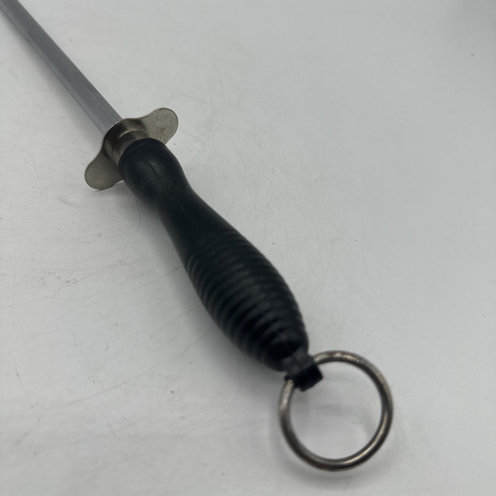 Knife Sharpener Handheld Honing Rod Plastic Black Handle 12" Hangs