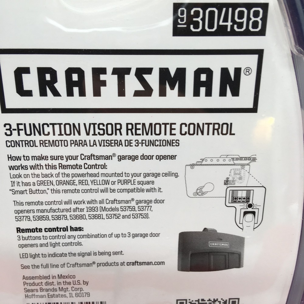 NEW Craftsman 3-Function Visor Remote Control Garage Door Opener 930498