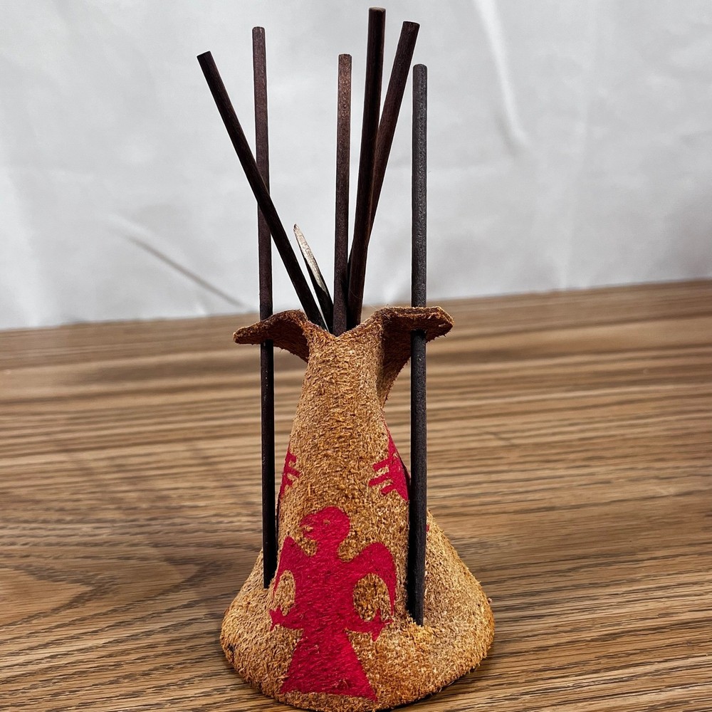 Miniature Teepee Incense Holder Rustic Leather Native American Style Decor