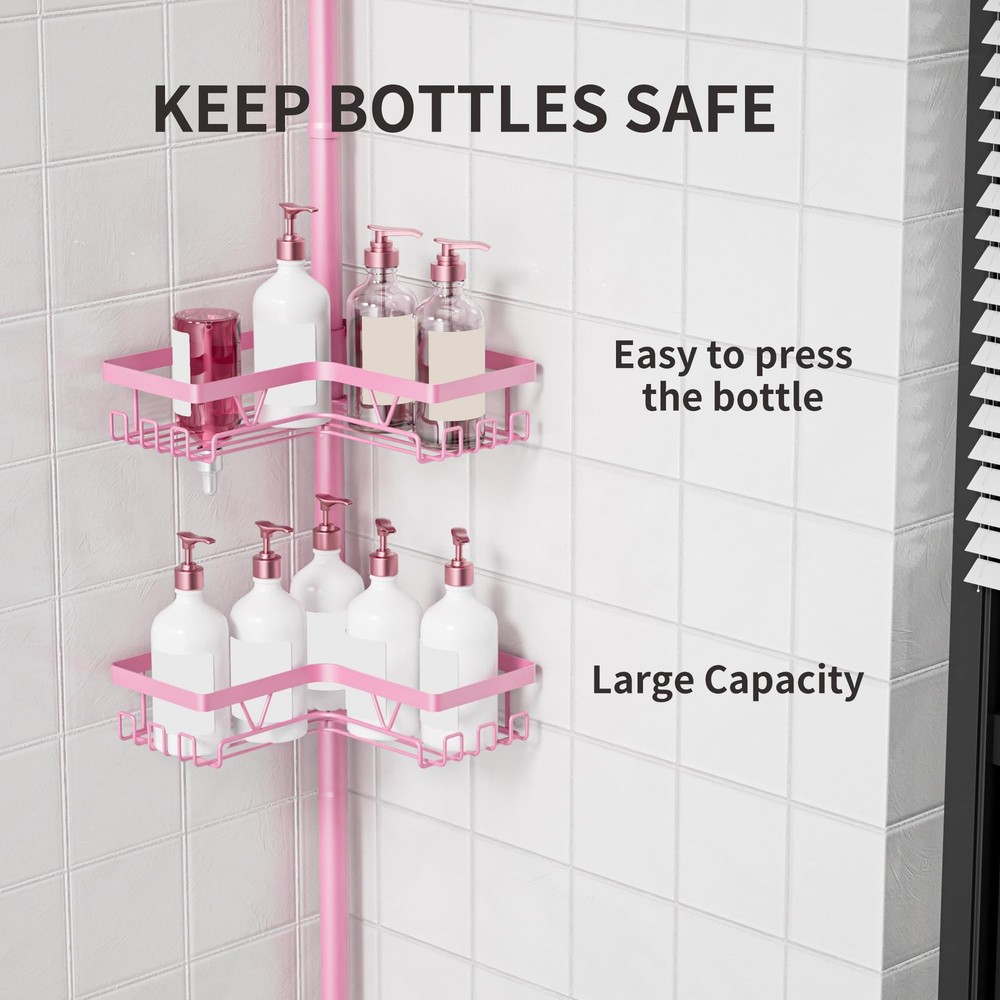 KEGII Shower Caddy Tension Pole 4-Tier Rustproof Adjustable Corner Bathroom Orga
