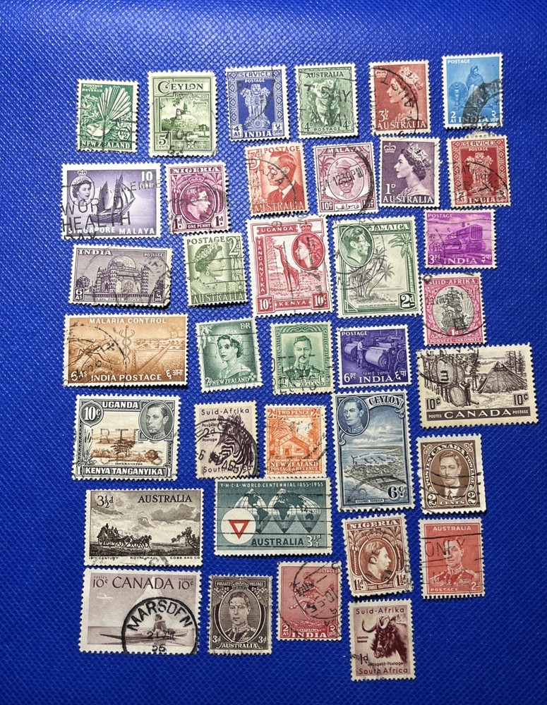 British Colonies Postage Stamp Lot - 36 Different - Off Paper