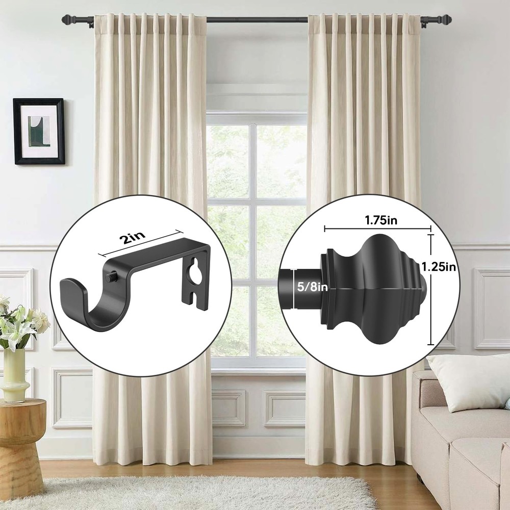 2 Pack Matte Black Curtain Rods, 32-46 inch, 5/8, Splicing, Adjustable, Set