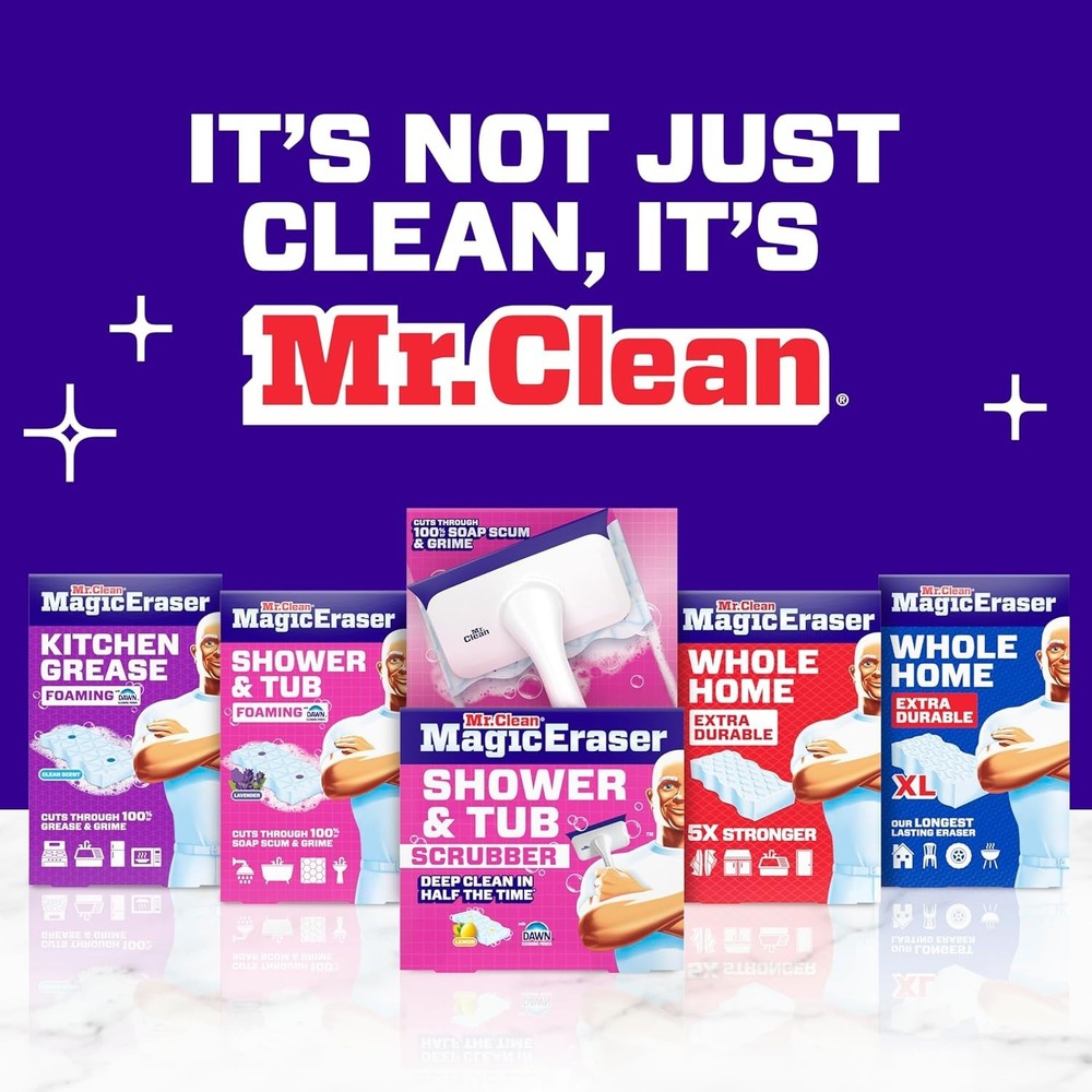 Mr. Clean Magic Eraser Shower & Tub Scrubber, 1 Device + 2 Refills, White