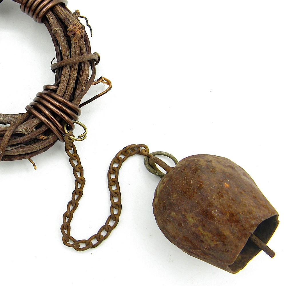 Rusty Witch's Bell and Chain on Wreath - Handcrafted