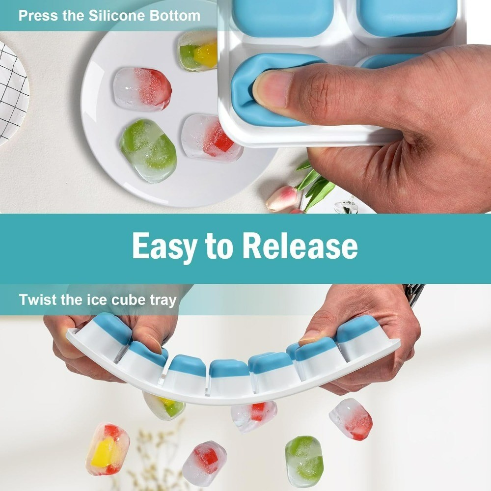 Silicone Ice Cube Trays 3 Pack with Lids 42 Cubes Easy Release Stackable Leak