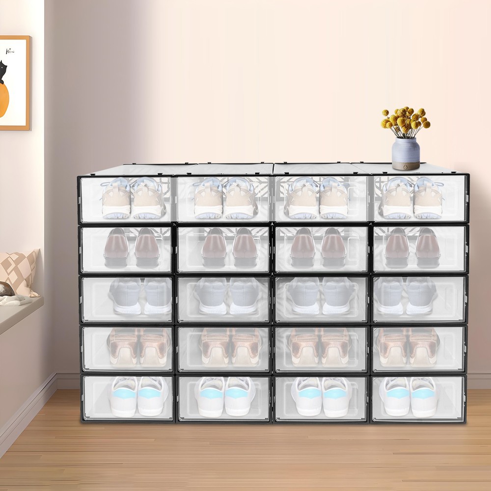 20 Pack Clear Plastic Shoe Boxes With Lids Stackable Storage Containers Organize