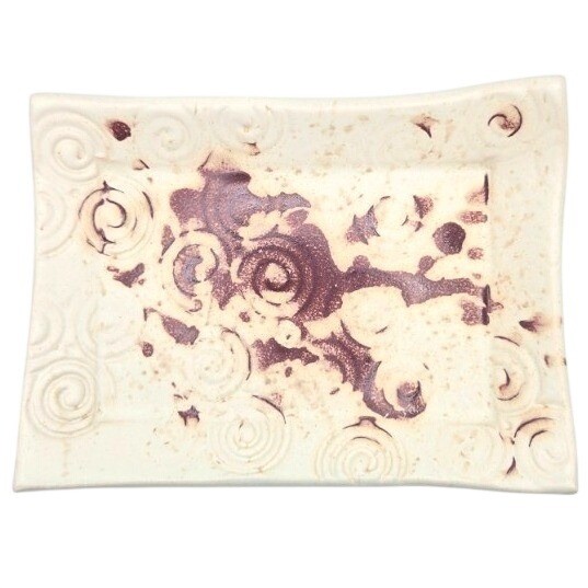 Handmade Ceramic Rectangular Dish Swirl Embossed Textured Rustic Kitchen Decor