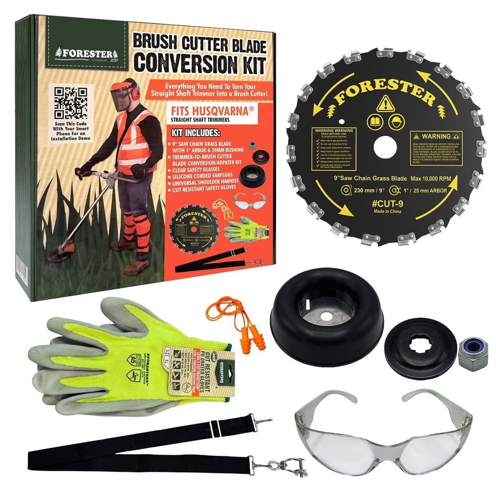 FORESTER Brush Cutter Trimmer Conversion Kit with Cut-9, Includes Safety Glas...