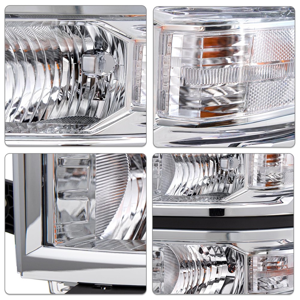 Halogen Headlight for 2014-2015 Chevy Silverado 1500 Chrome Clear Reflector Pair