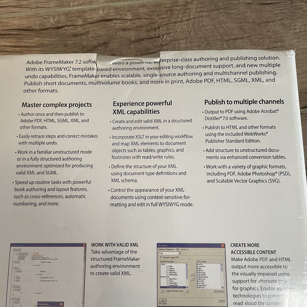 Adobe FrameMaker 7.2 for Windows SEALED Frame Maker XML SGML DTP Software 7 7.0