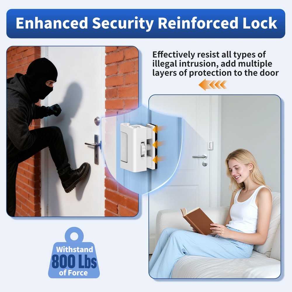 SecureLatch Home Door Reinforcement Lock, 800lbs Force-Resistant White-2PCS