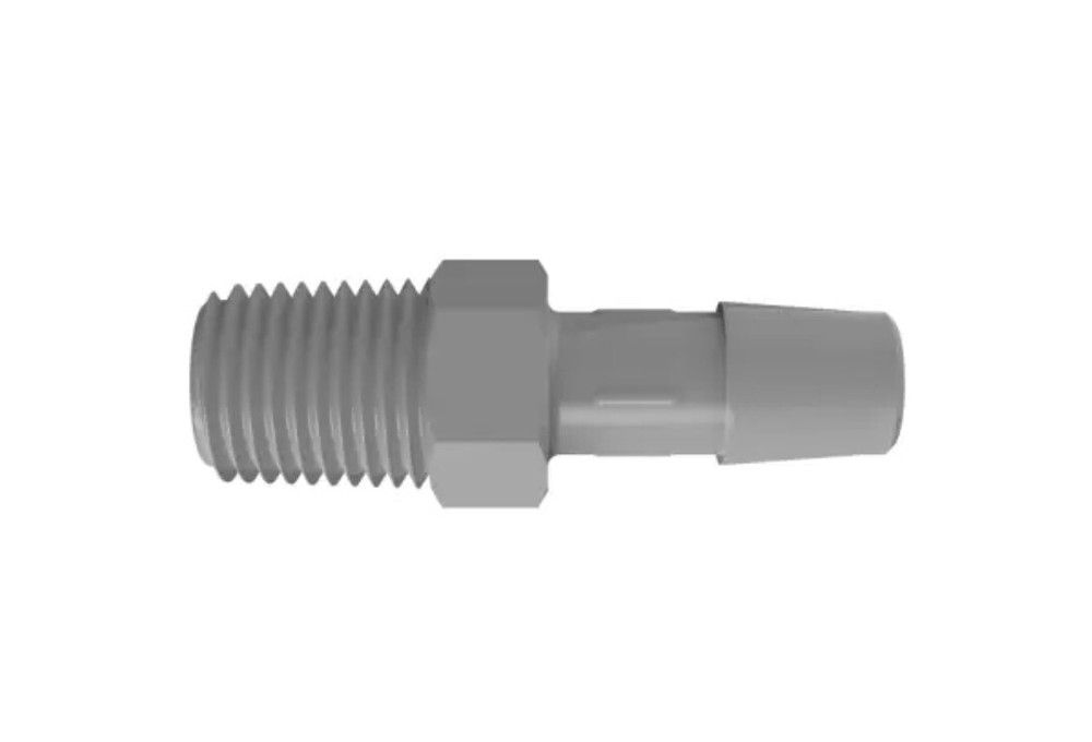 Adapter with 1/4″ NPT and 3/8″ Barb in Gray Kynar