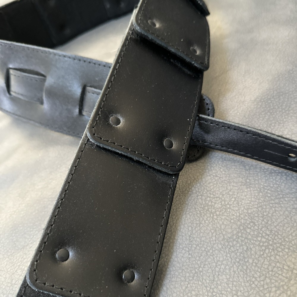 Leather Guitar Strap - Black - 3’ Wide