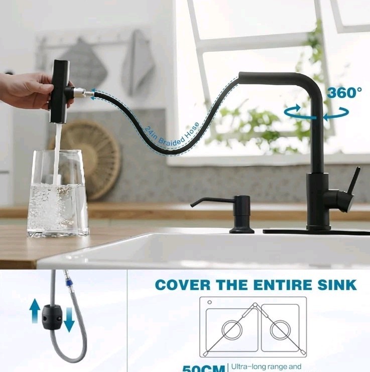 Kitchen Faucets with Pull Down Sprayer, Single Handle Matte Black