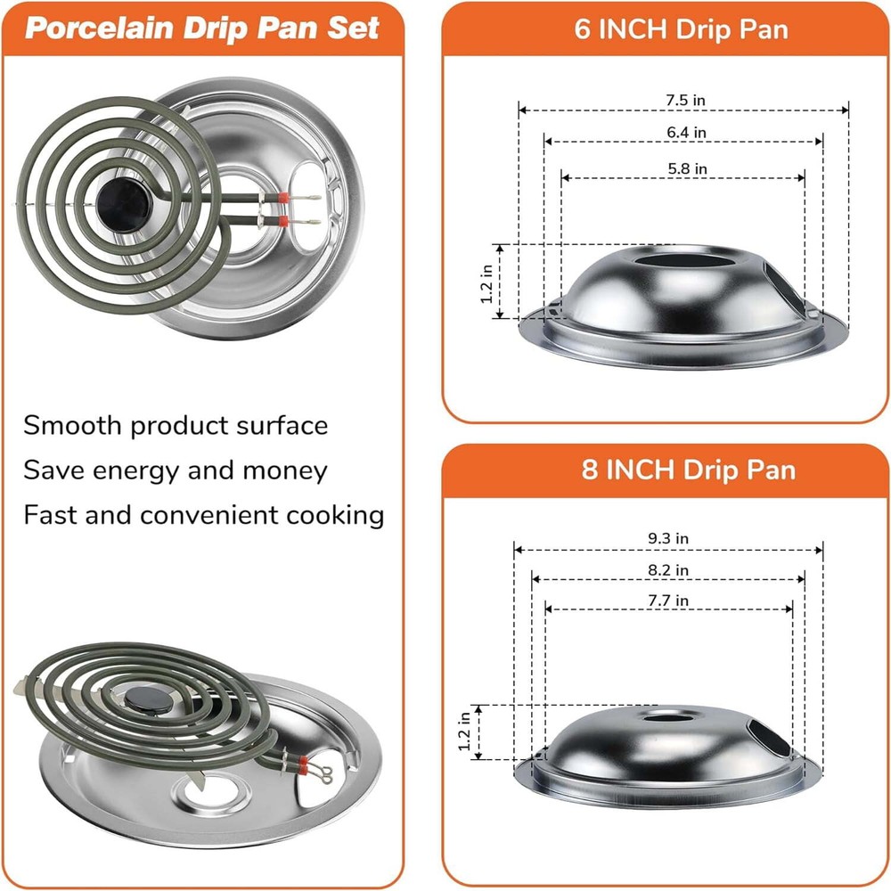 MP22YA Electric Range Burner Element Unit Set w/ Element Receptacle Kit Drip Pan