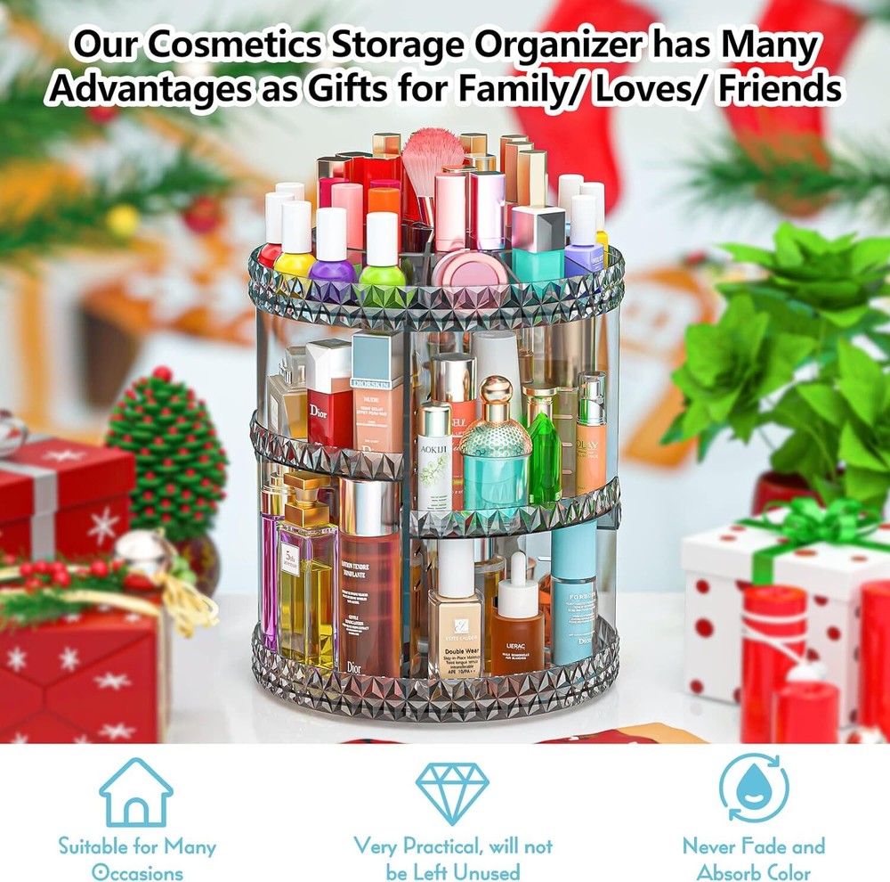 360 Rotating Makeup Organizer, DIY Adjustable Cosmetics Gray
