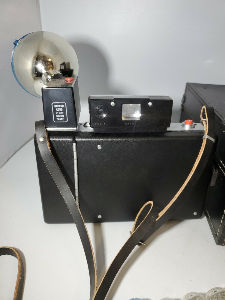 Polaroid Land Camera Model 240-Flash-Leather Case-Paperwork-VTG