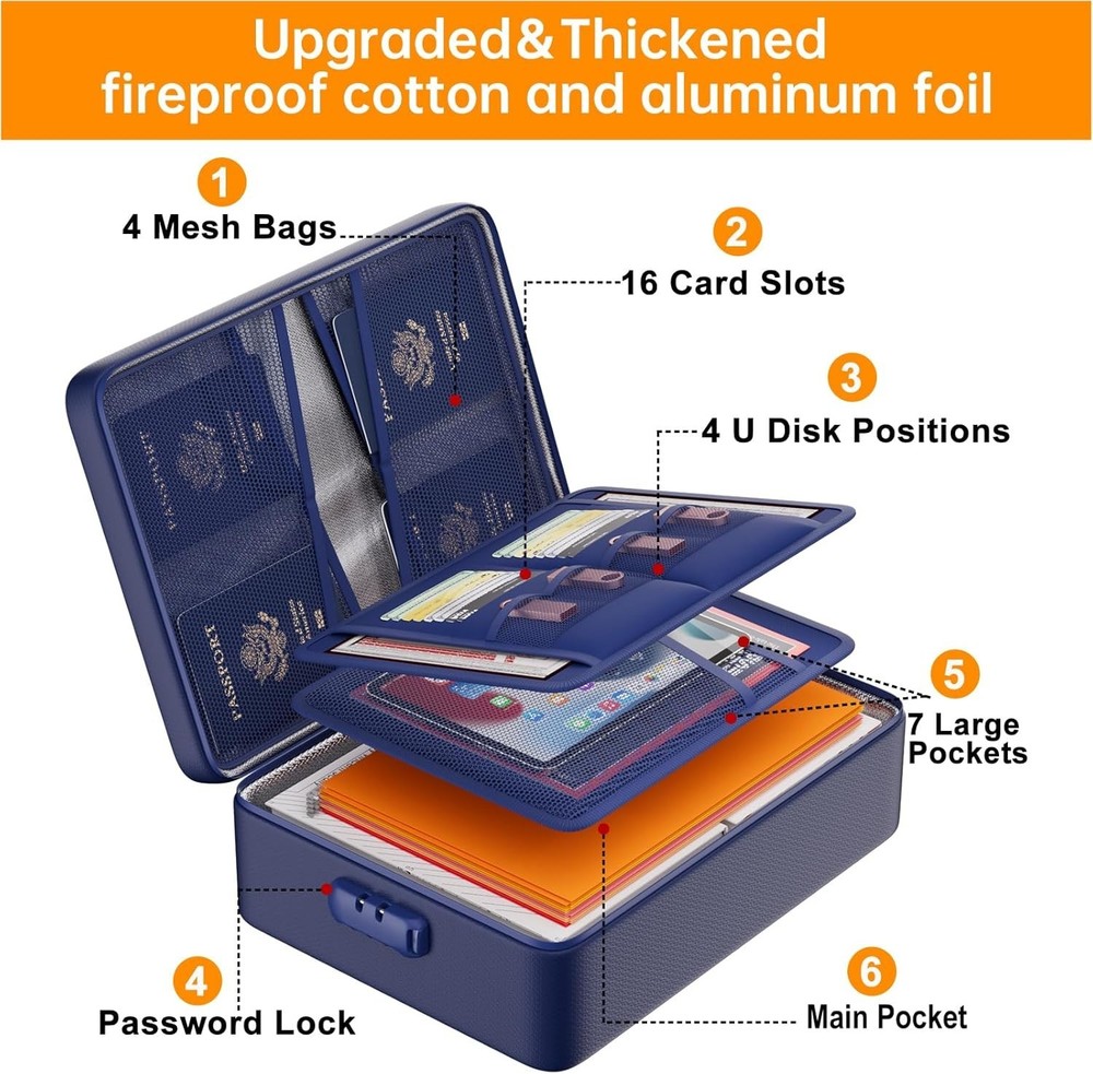 Upgraded Fireproof & Waterproof Document Organizer - 8 Layers for Secure Storage