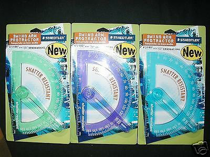 Staedtler Swing Arm Protractor Shatter Resistant Plastic sliding pointer 3 ct